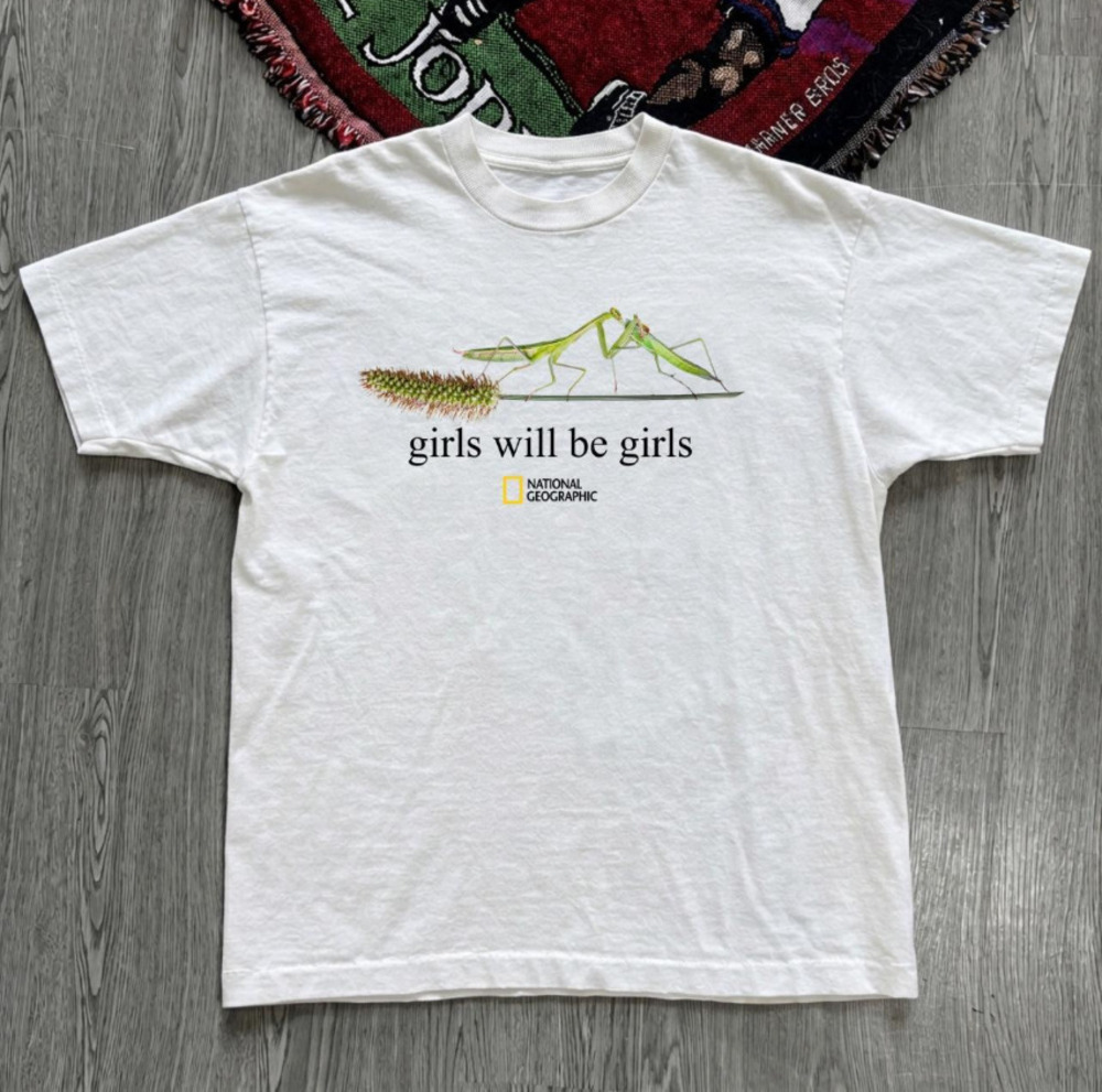 National Geographic "girls Will Be Girls" White T-shirt With Praying Mantis